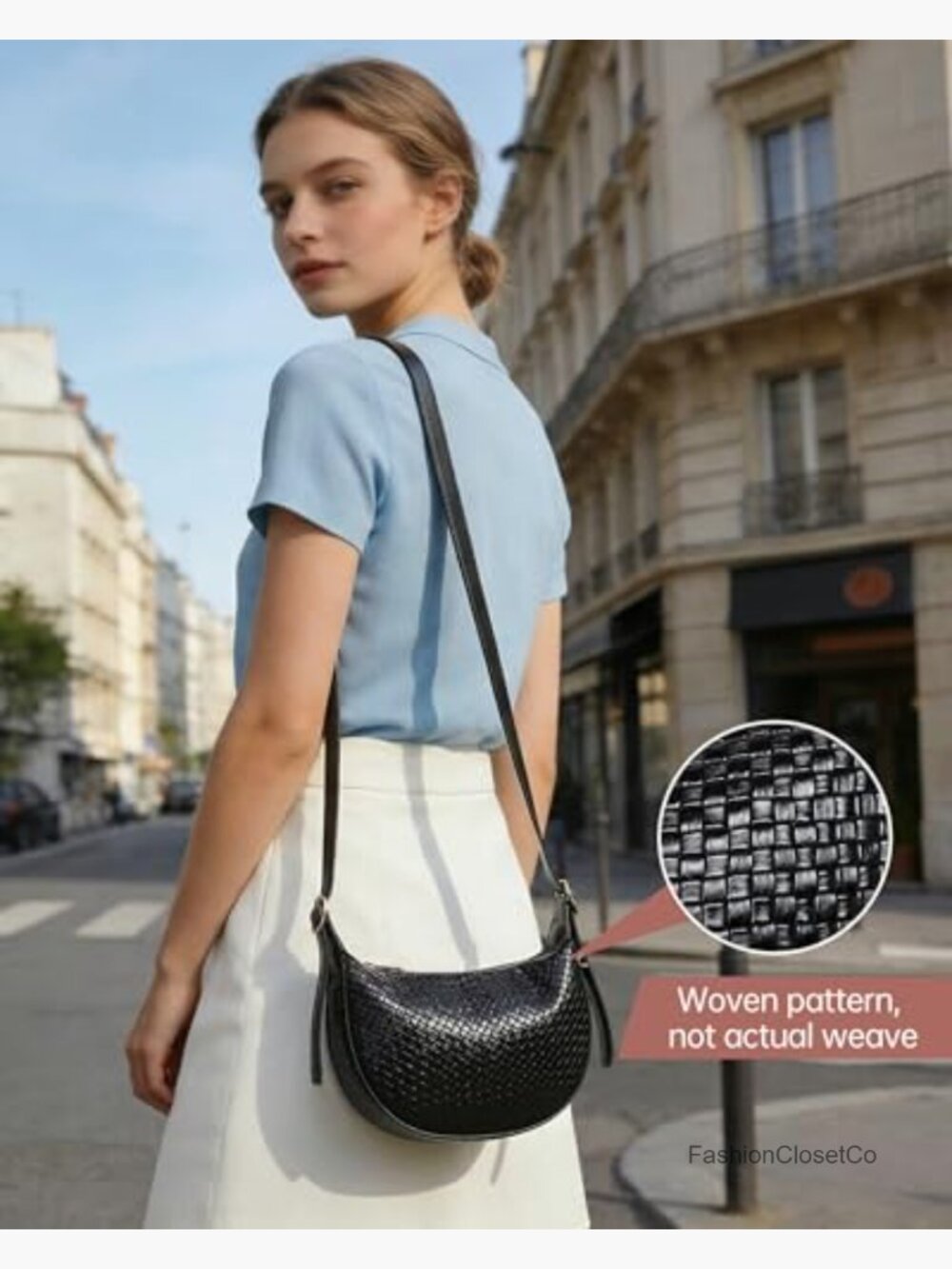 Woven Crescent Shoulder Bag 2PC Vegan Leather Hobo Crossbody Handbag with Small - Picture 7 of 7